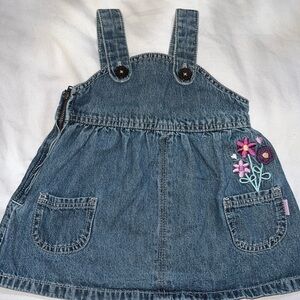 Vintage Baby Girl Carter's Denim Overall Dress with Floral Embroidery